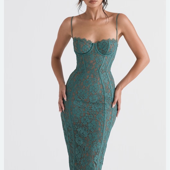 House of CB Teal Lace Midi Dress - threedaughtersproperties.com